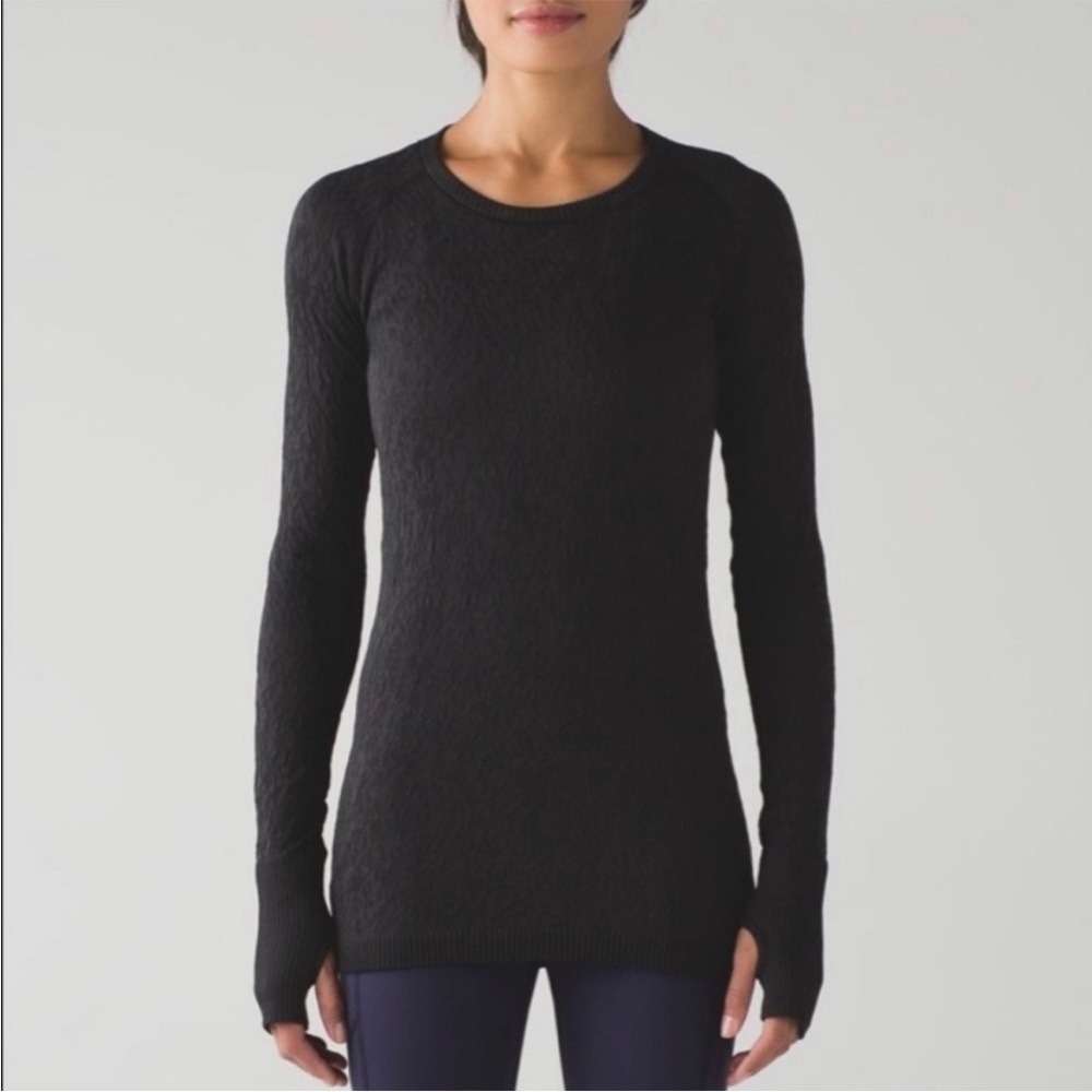 Lululemon Black Textured Rest Less Pullover Long Sleeve Fitted Shirt Womens 4